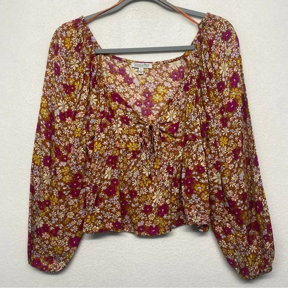 Patrons of Peace Floral Blouse Boho Hippie‎ S Balloon Sleeve